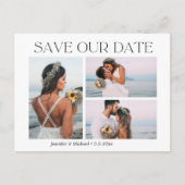 Moderne typografie paar 4 foto's opslaan onze datu aankondigingskaart (Voorkant)
