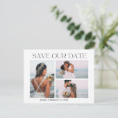 Moderne typografie paar 4 foto's opslaan onze datu aankondigingskaart (Staand voorkant)
