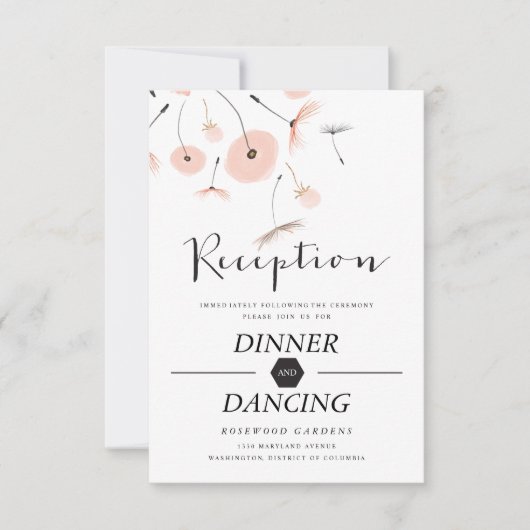 Moderne typografie Paardenbloem Trouwontvangstkaar Kaart (Voorkant)