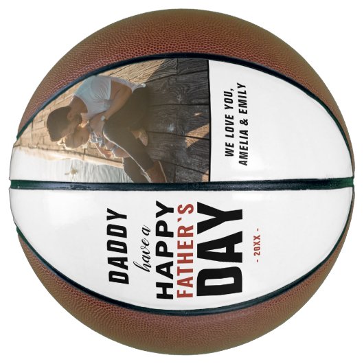 Moderne Typografie Papa Happy Father Day Foto Basketbal (Voorkant)