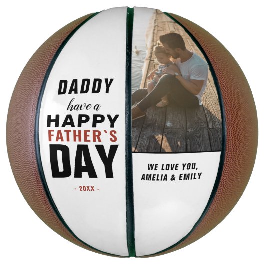 Moderne Typografie Papa Happy Father Day Foto Basketbal (Verticaal)