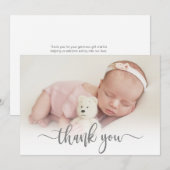 Moderne Typografie Pasgeboren Baby Foto Dank u Bedankkaart (Voorkant / Achterkant)