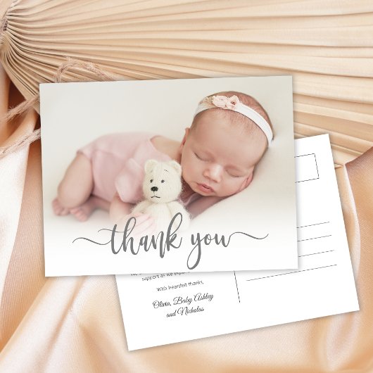 Moderne Typografie Pasgeboren Baby Foto Dank u Briefkaart