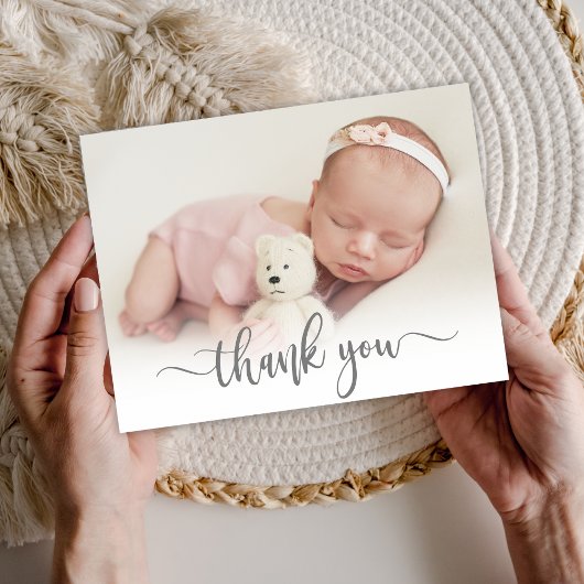 Moderne Typografie Pasgeboren Baby Foto Dank u Briefkaart