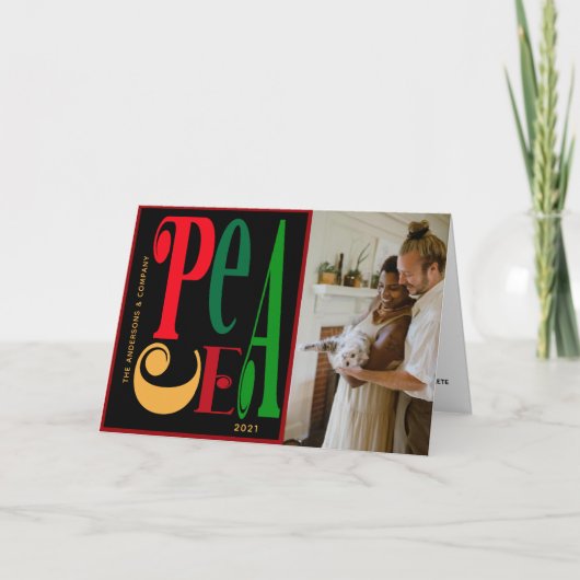 Moderne typografie PEACE Fotovakantie Feestdagen Kaart (Voorkant)