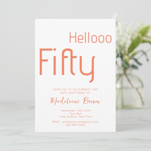 Moderne Typografie Peach 50ste verjaardag Kaart (Staand voorkant)