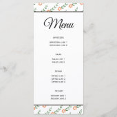 Moderne typografie perzik bloemen bruiloft menu ka (Achterkant)