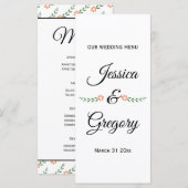 Moderne typografie perzik bloemen bruiloft menu ka (Voorkant / Achterkant)