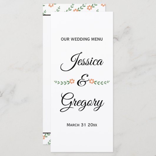 Moderne typografie perzik bloemen bruiloft menu ka (Voorkant / Achterkant)