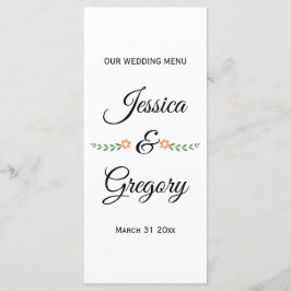 Moderne typografie perzik bloemen bruiloft menu ka