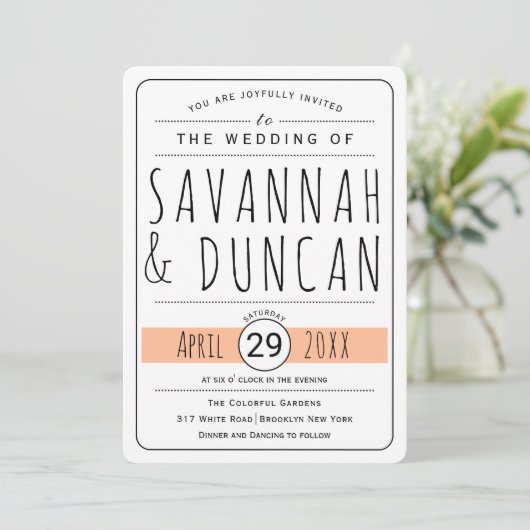 Moderne typografie perzik bruiloft afgerond kaart (Staand voorkant)