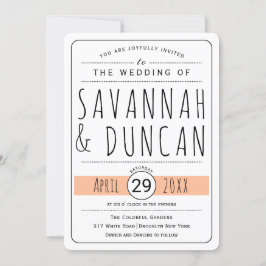 Moderne typografie perzik bruiloft afgerond kaart