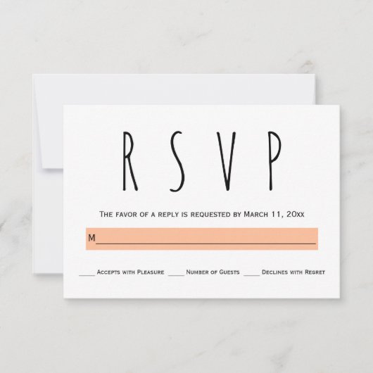 Moderne typografie perzik bruiloft RSVP kaartje (Voorkant)