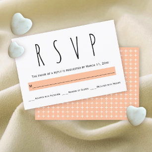 Moderne typografie perzik bruiloft RSVP kaartje