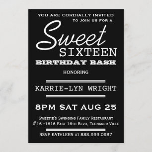 Moderne Typografie Poster Style Sweet 16 Party Kaart