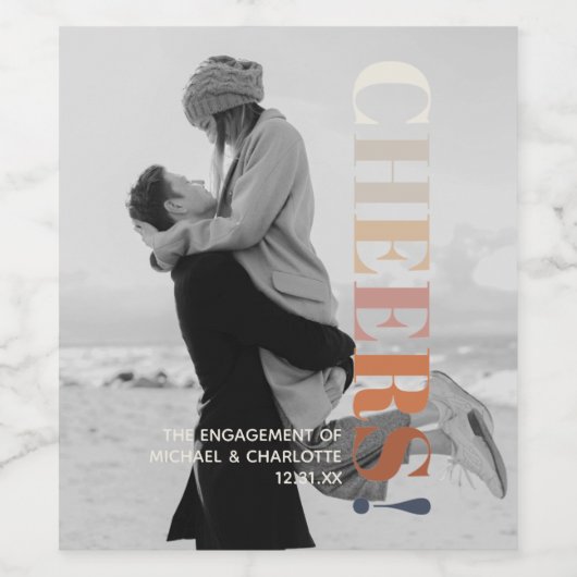 Moderne Typografie Proost met Photo Wine Label Wijn Etiket (Enkel label)