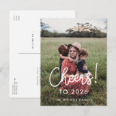 Moderne typografie Proost op nieuwjaarsfoto 2026 Briefkaart (Voorkant / Achterkant)