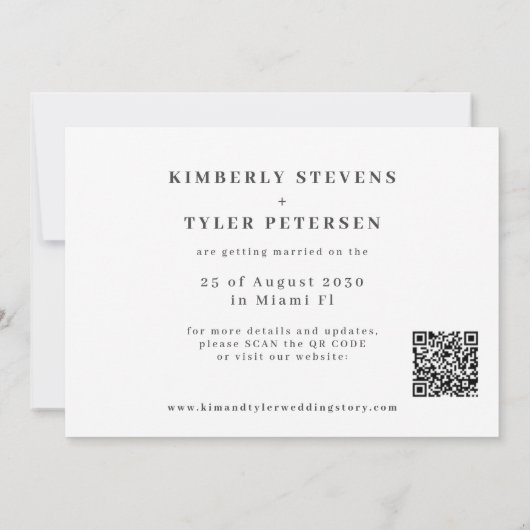 Moderne typografie QR CODE bruiloft Save The Date (Achterkant)