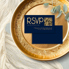 Moderne Typografie QR Code Navy Gold Wedding RSVP Informatiekaartje
