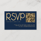 Moderne Typografie QR Code Navy Gold Wedding RSVP Informatiekaartje (Voorkant)