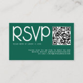 Moderne Typografie QR Code Smaragd Bruiloft RSVP Informatiekaartje (Voorkant)
