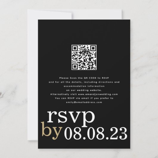 Moderne typografie QR-code witte goud zwarte bruil Kaart (Achterkant)
