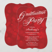 Moderne Typografie Red Bokeh Graduation Party Kaart (Voorkant / Achterkant)