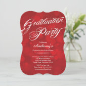 Moderne Typografie Red Bokeh Graduation Party Kaart (Staand voorkant)