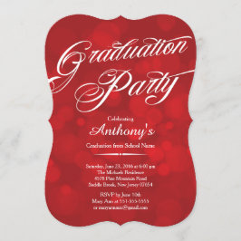 Moderne Typografie Red Bokeh Graduation Party Kaart