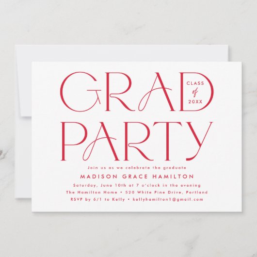 Moderne Typografie Red Graduation Party Kaart (Voorkant)