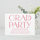 Moderne Typografie Red Graduation Party Kaart (Staand voorkant)