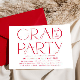 Moderne Typografie Red Graduation Party Kaart