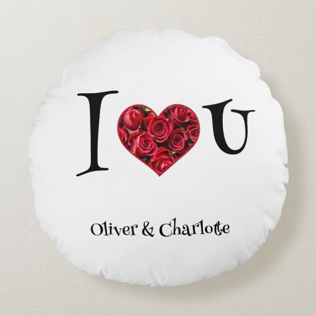 Moderne Typografie Red Roses Heart Valentijnsdag Rond Kussen (Voorkant)