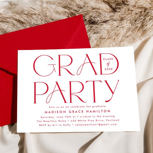 Moderne typografie rode afstudeerfeest kaart