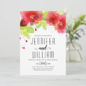 Moderne typografie rode bloemen bloemen bruiloft kaart (Staand voorkant)