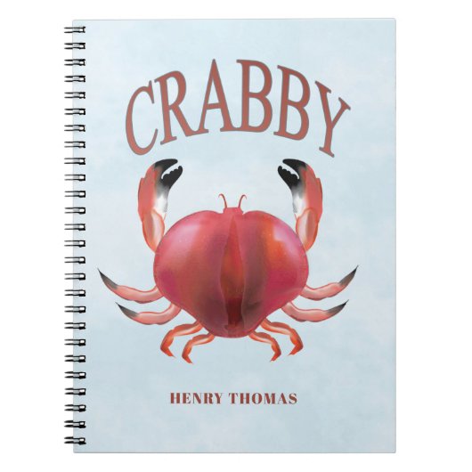 Moderne Typografie Rode Crabby Nautical Cute Notitieboek (Voorkant)