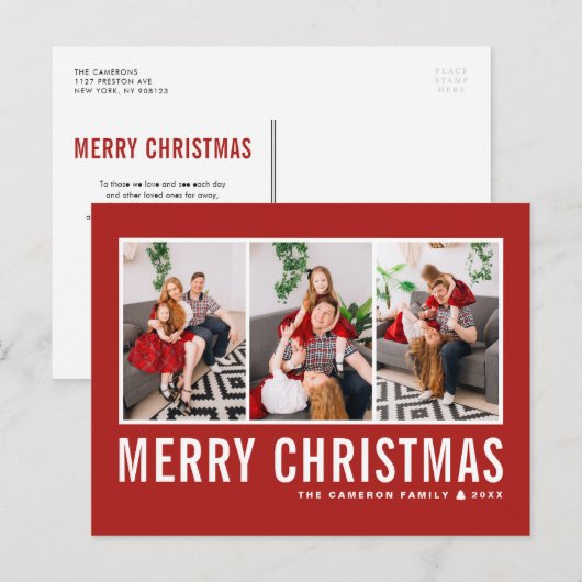 Moderne Typografie Rode Fotocollage Kerstmis Feestdagenkaart (Voorkant / Achterkant)