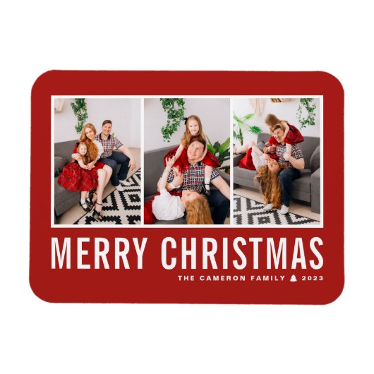 Moderne Typografie Rode Fotocollage Kerstmis Magneet (Horizontaal)