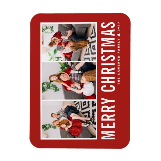 Moderne Typografie Rode Fotocollage Kerstmis Magneet (Verticaal)