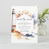 Moderne typografie Romance Vuurtoren bruiloft Save The Date (Staand voorkant)