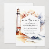 Moderne typografie Romance Vuurtoren bruiloft Save The Date (Voorkant / Achterkant)
