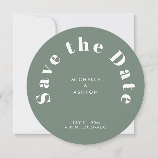 Moderne Typografie Ronde Circle Sage Green Save The Date (Voorkant)