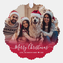 Moderne Typografie Rood 2 Foto Kerstmis Ornament Kaart