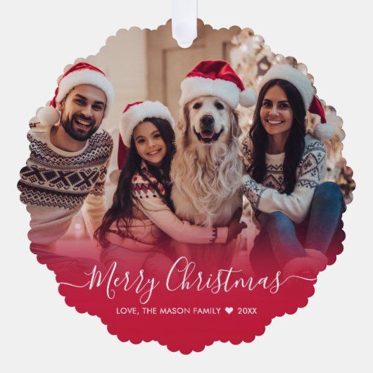 Moderne Typografie Rood 2 Foto Kerstmis Ornament Kaart (Voorkant)