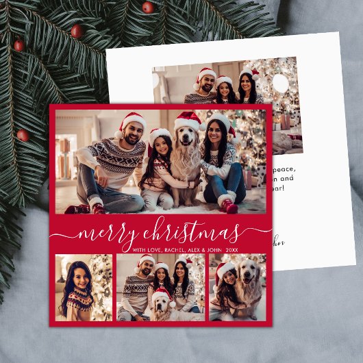 Moderne Typografie Rood 5 Fotocollage Kerstmis Feestdagenkaart