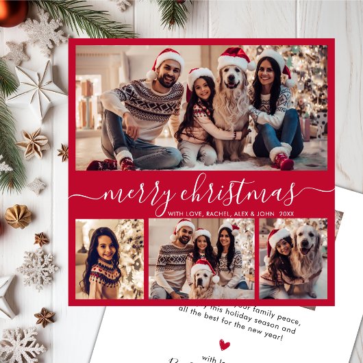 Moderne Typografie Rood 5 Fotocollage Kerstmis Feestdagenkaart