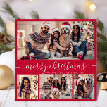 Moderne Typografie Rood 5 Fotocollage Kerstmis Feestdagenkaart<br><div class="desc">Moderne minimalistische elegante kalligrafie rood 5 foto collage vrolijke kerst kalligrafie script vakantie Kaart. Deze feestelijke, minimalistische, grillige sjabloon van de vakantiepas beschikt over vier (4) fotocollage op de voorkant, 1 foto op de achterkant en zegt "Merry Christmas" begroetingstekst, die is geschreven in een prachtige hand belettering swirly swash-tail lettertype...</div>