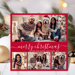 Moderne Typografie Rood 5 Fotocollage Kerstmis Feestdagenkaart
