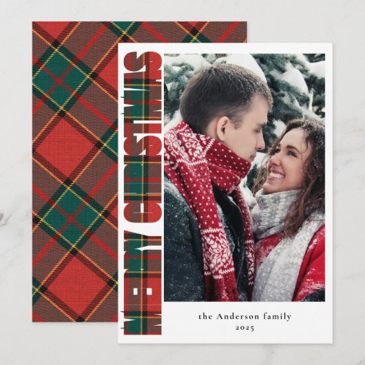 Moderne Typografie Rood en Groen Plakt Kerstmis Feestdagenkaart (Voorkant / Achterkant)