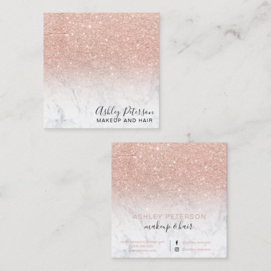 moderne typografie roos goud glitter marmer vierkante visitekaartje (Voorkant / Achterkant)